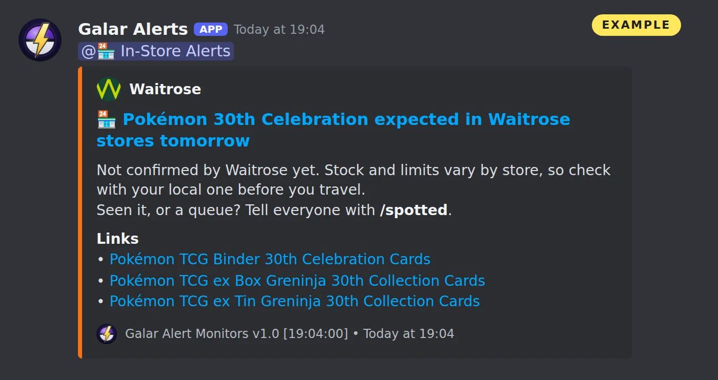 What an in-store alert looks like on our Discord (example)
