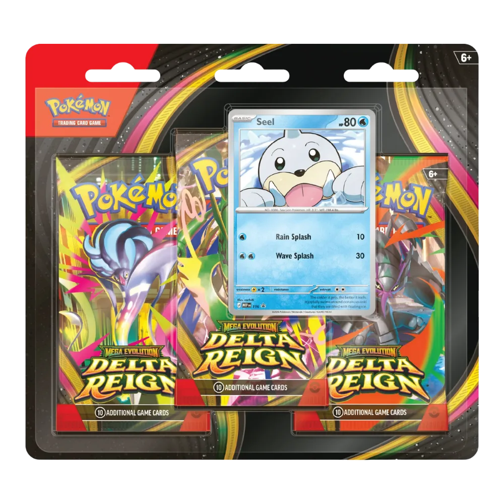 Pokémon Delta Reign 3-Pack Blister with a Seel promo card (official product image)