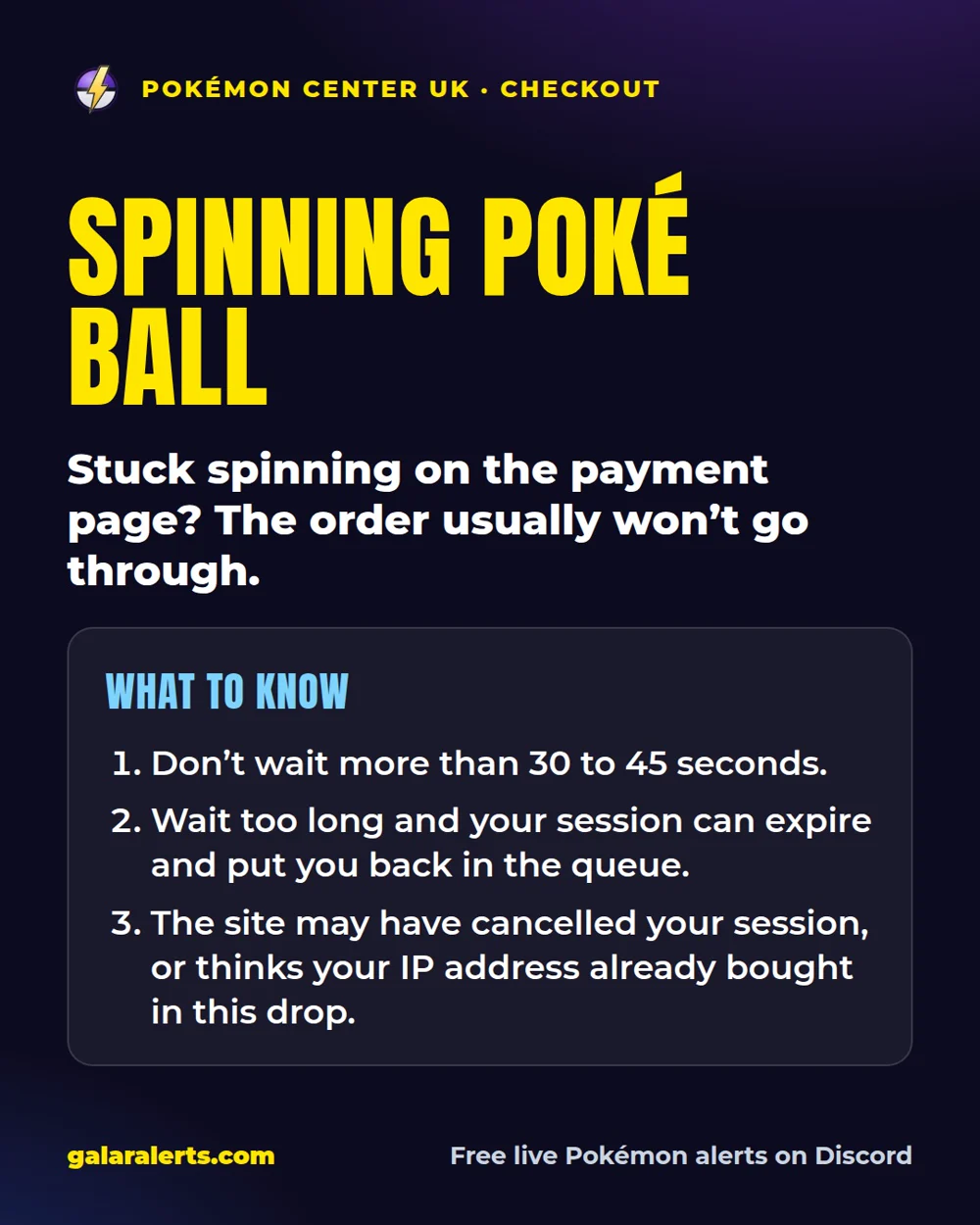 Pokémon Center UK spinning Poké Ball at payment: what it means (Galar Alerts guide card)