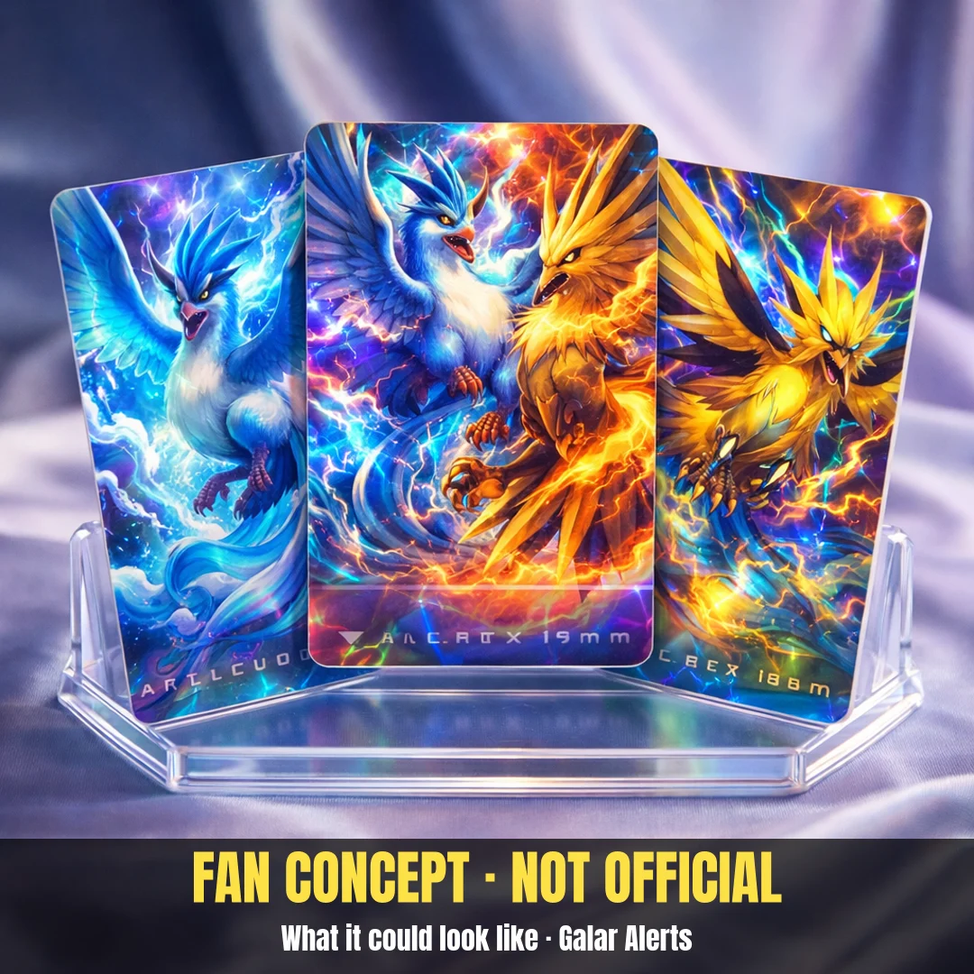 Fan concept of what the Articuno, Zapdos, Moltres cards could look like (AI-made, not official)