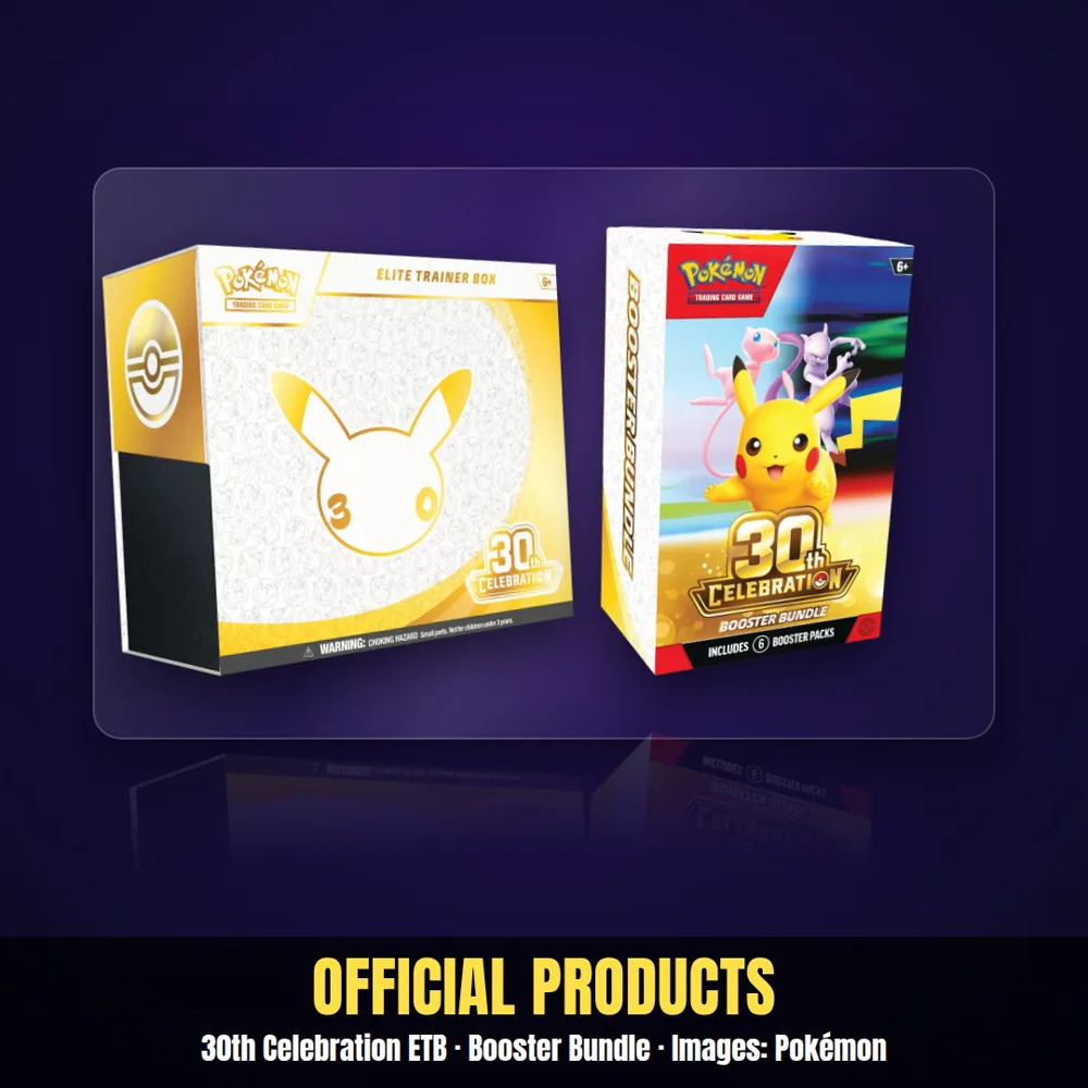 The official 30th Celebration Elite Trainer Box and Booster Bundle